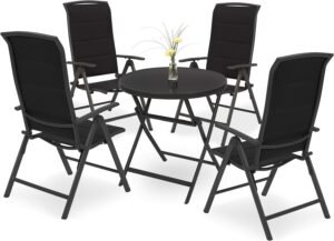 Salon de jardin BRUBAKER Milano – Table ronde et chaises pliantes