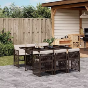 Ensemble à manger de jardin vidaXL 7 pièces avec coussins – table et chaises dossier rabattable