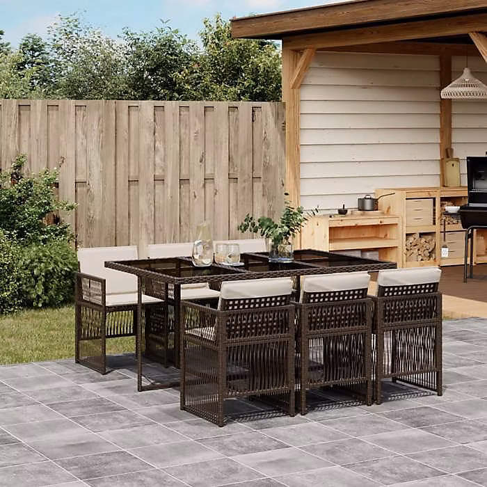 Ensemble à manger de jardin vidaXL 7 pièces avec coussins – table et chaises dossier rabattable